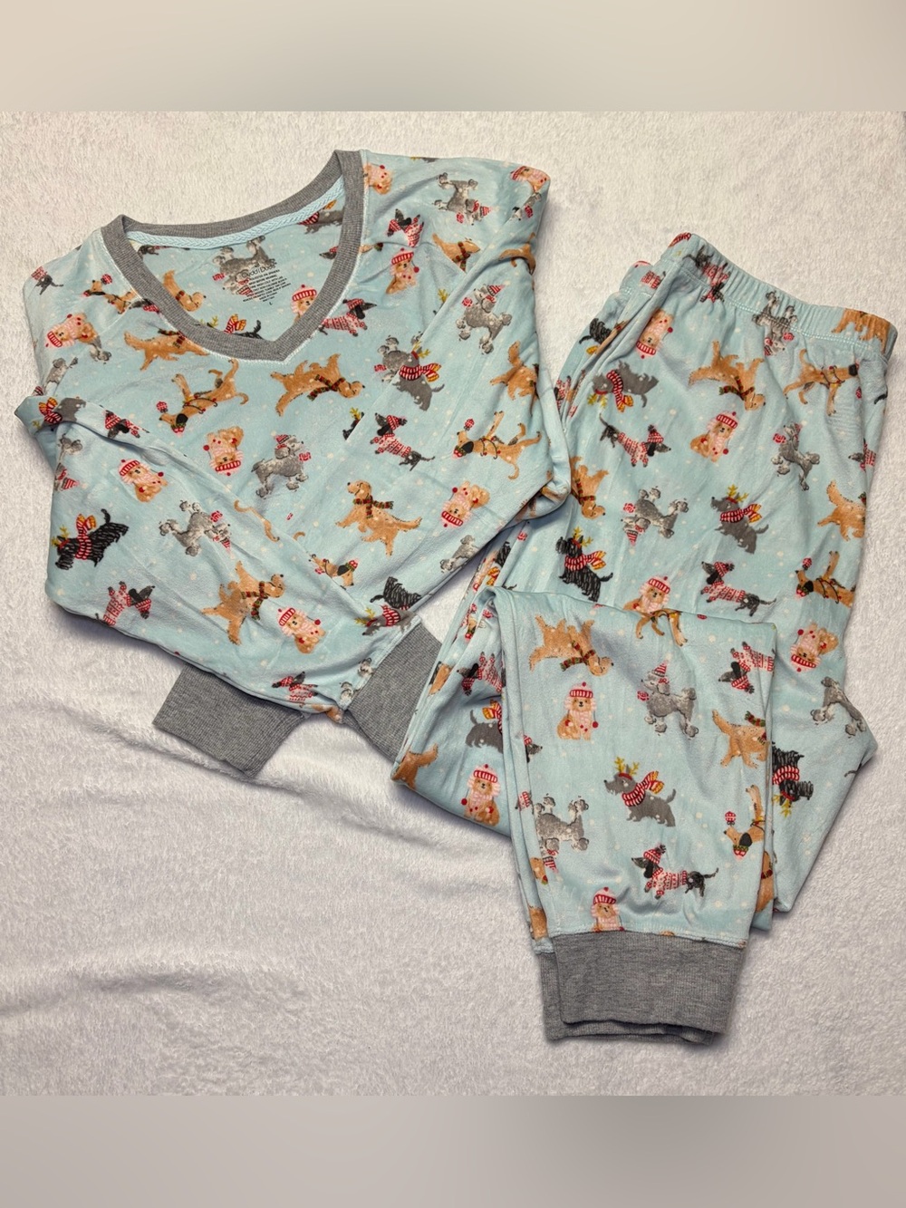 Cuddl Duds Light Blue Dog Print Pajama Set